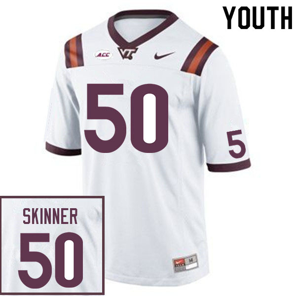 Youth #50 Ben Skinner Virginia Tech Hokies College Football Jerseys Sale-White - Click Image to Close